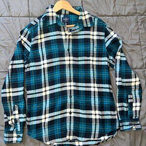 American Eagle Men's Lightweight Flannel Shirt – Blue, Soft Cotton Blend